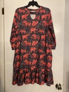 Simply southern Gray Pink elephant dress with pockets Size Large